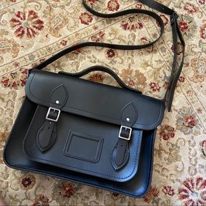 Black Leather Satchel with crossbody strap